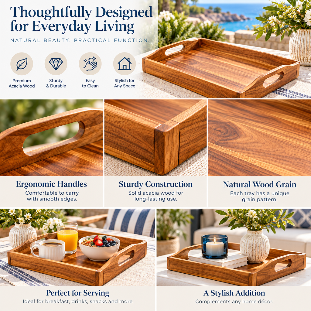 qelvazro™ Wooden Picnic Serving Tray — image 2